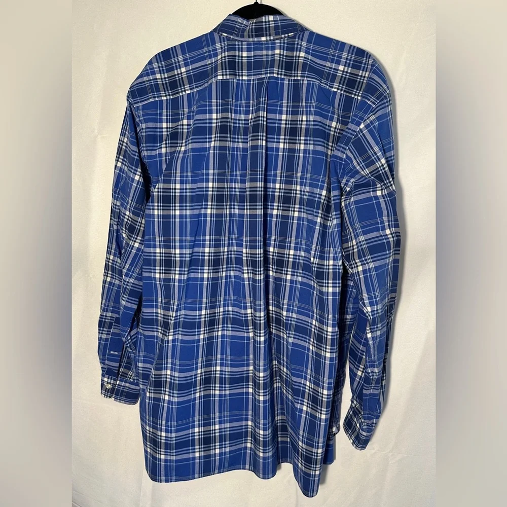 Ralph Lauren Polo 100%‎ Cotton Stretch XLT Long Sleeve Blue White Plaid Shirt